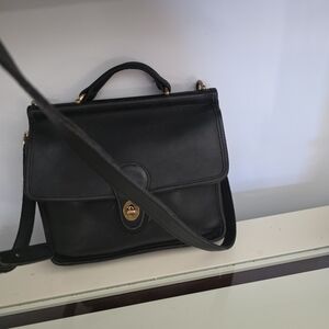 Vintage Coach Willis Black Leather Crossbody Tote Bag 9927